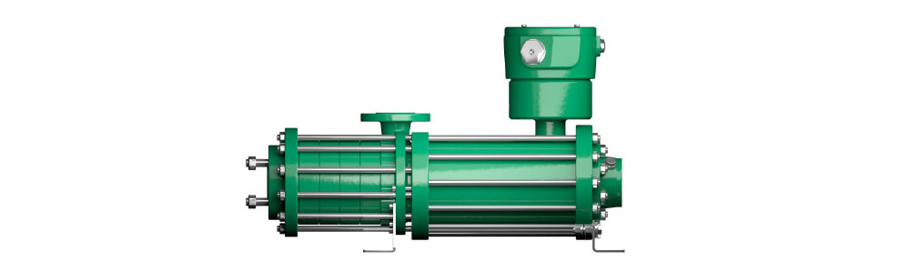 Type CAM Pompe à rotor noyé horizontale de couleur verte, avec protection contre les explosions, multicellulaire, avec raccordements à brides et boîtier de raccordement