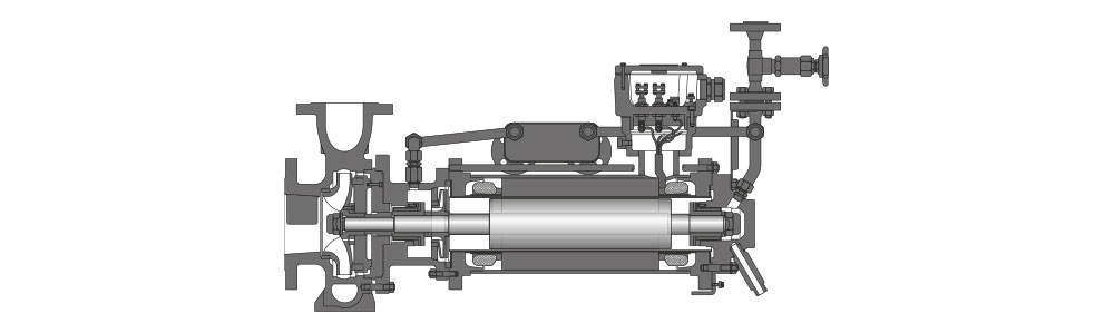 Type CNKp Dessin en coupe d'une pompe à rotor noyé avec protection contre les explosions, vue de profil montrant les composants internes.