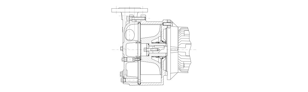 Type LVPS Dessin en coupe d'une pompe à vide, présentant en détail les composants internes et la structure du boîtier.