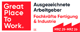 Great Place to Work badge: "Ausgezeichnete Arbeitgeber Fachkräfte Fertigung & Industrie Nr. 25–Nr. 26"