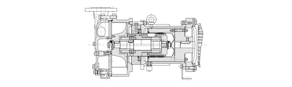 Type LVPMB Dessin technique en coupe d'une pompe à vide, présentant en détail les composants et mécanismes internes.