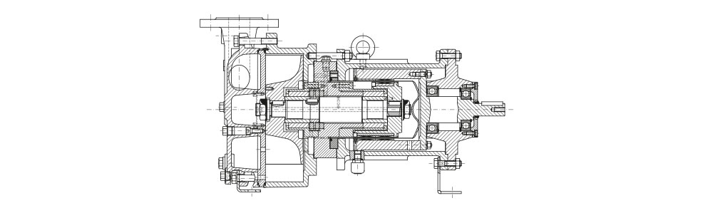 Type LVPML Dessin technique en coupe d'une pompe à vide, présentant en détail les composants et mécanismes internes.