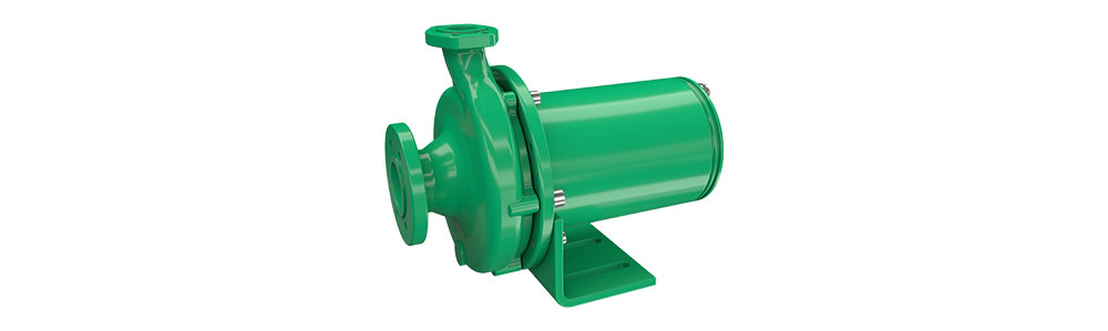 Pompe à rotor noyé LC Pompe centrifuge verte avec raccordements à brides et socle, destinée à des applications industrielles dans le secteur ferroviaire